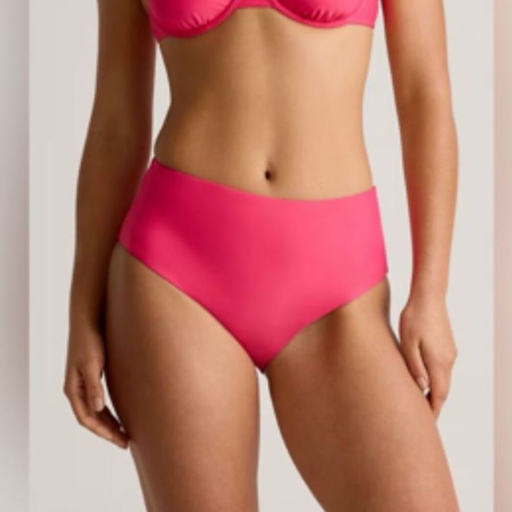 Quince Italian Hi Rise Bikini Bottoms Large Hibiscus Pink Full Coverage NWT